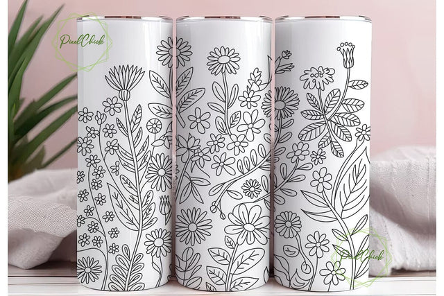 Wildflower Botanical Tumbler Wrap PNG Sublimation PixelChick 