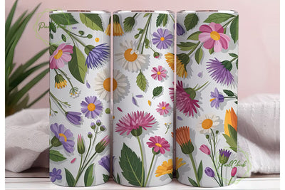 Wildflower Botanical Tumbler Wrap PNG Sublimation PixelChick 