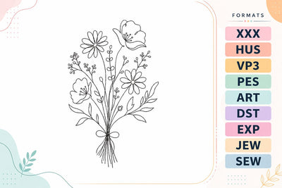 Wildflower Bouquet Embroidery Design | Floral Line Art Botanical Flowers Embroidery/Applique DESIGNS sg embroidery 