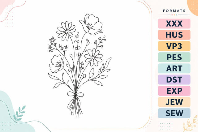 Wildflower Bouquet Embroidery Design | Floral Line Art Botanical Flowers Embroidery/Applique DESIGNS sg embroidery 