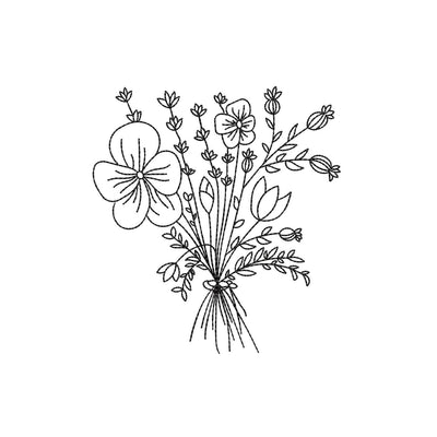 Wildflower Bouquet Line Art Machine Embroidery Design, 4 sizes, Instant Download Embroidery/Applique DESIGNS Nino Nadaraia 