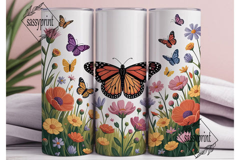 Wildflower Butterfly 20oz Tumbler Wrap Sublimation sassyprint 