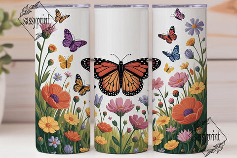 Wildflower Butterfly 20oz Tumbler Wrap Sublimation sassyprint 