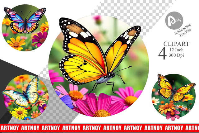 Wildflower Butterfly Clipart Sublimation artnoy 