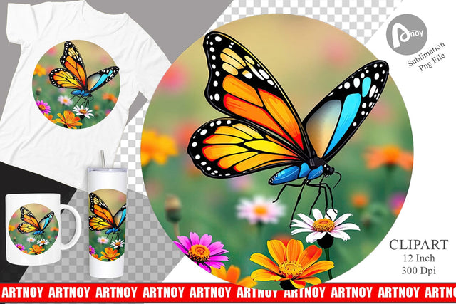 Wildflower Butterfly Clipart Sublimation artnoy 