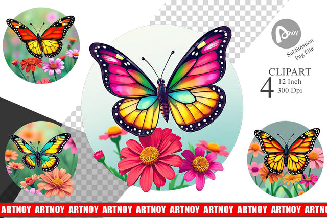 Wildflower Butterfly Clipart Sublimation artnoy 