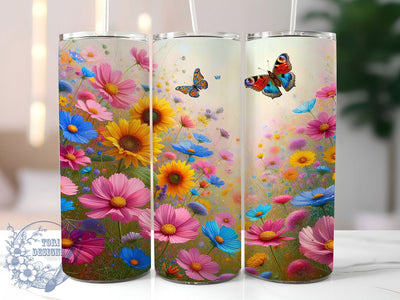 Wildflower Butterfly Floral Tumbler, Butterfly Cup Design, Floral Field Tumbler, 20oz Sublimation Wrap, Nature Inspired Cup, Botanical Butterfly Wrap, Skinny Floral Tumbler Sublimation ToriDesigns 