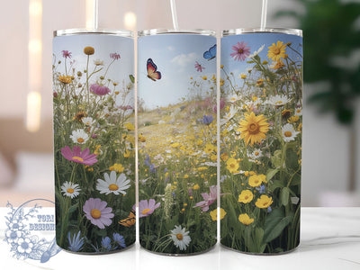 Wildflower Butterfly Floral Tumbler, Butterfly Cup Design, Floral Field Tumbler, 20oz Sublimation Wrap, Nature Inspired Cup, Botanical Butterfly Wrap, Skinny Floral Tumbler Sublimation ToriDesigns 