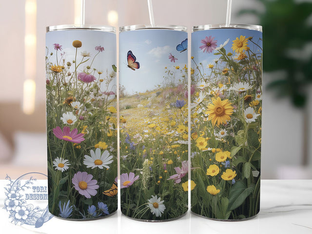 Wildflower Butterfly Floral Tumbler, Butterfly Cup Design, Floral Field Tumbler, 20oz Sublimation Wrap, Nature Inspired Cup, Botanical Butterfly Wrap, Skinny Floral Tumbler Sublimation ToriDesigns 