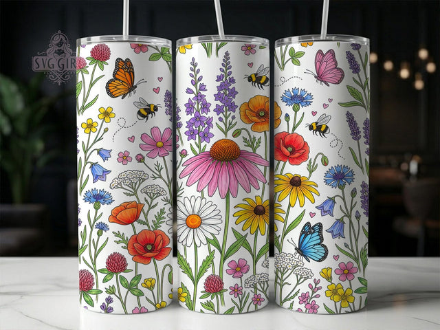 Wildflower Doodle Meadow 20oz Tumbler, Wildflower Doodle, Doodle Meadow, Wildflower Tumbler, 20oz Tumbler, Meadow Tumbler, Doodle Tumbler, Tumbler Wrap Sublimation SvggirlplusArt 