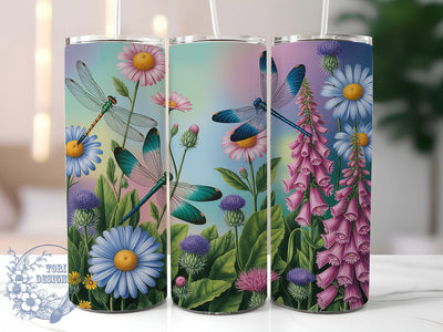 Wildflower Dragonfly Floral Tumbler, Wildflower Dragonfly Tumbler, Elegant Insect Wrap, Rustic Dragonfly Wrap, Colorful Floral Wrap, Sublimation Design, Trendy Gift Idea Sublimation ToriDesigns 