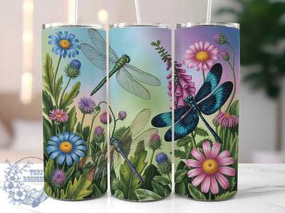 Wildflower Dragonfly Floral Tumbler, Wildflower Dragonfly Tumbler, Elegant Insect Wrap, Rustic Dragonfly Wrap, Colorful Floral Wrap, Sublimation Design, Trendy Gift Idea Sublimation ToriDesigns 