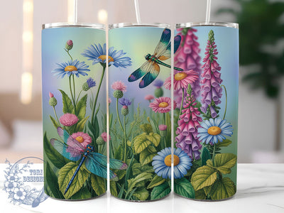 Wildflower Dragonfly Floral Tumbler, Wildflower Dragonfly Tumbler, Elegant Insect Wrap, Rustic Dragonfly Wrap, Colorful Floral Wrap, Sublimation Design, Trendy Gift Idea Sublimation ToriDesigns 