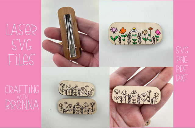 Wildflower Engraved Hair Clip Laser SVG File SVG Crafting With Brenna 