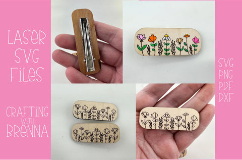 Wildflower Engraved Hair Clip Laser SVG File SVG Crafting With Brenna 
