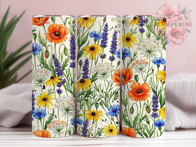 Wildflower Field 20oz Tumbler, Wildflower field design, Floral tumbler wrap, 20oz skinny tumbler, Wildflower print design, Sublimation tumbler wrap, Botanical field pattern, Meadow floral design Sublimation Li Zamperini 