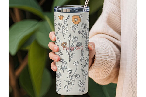 Wildflower Field 20oz Tumbler Wrap Sublimation DesignSVG 