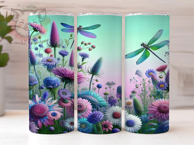 Wildflower Floral Dragonfly Tumbler, Floral Dragonfly Tumbler, Stylish 20oz Wrap, Sublimation Design, Trendy Gift Idea, Dragonfly Floral Wrap, Wildflower Dragonfly Tumbler Sublimation Lara' s Designs 