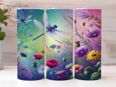Wildflower Floral Dragonfly Tumbler, Floral Dragonfly Tumbler, Stylish 20oz Wrap, Sublimation Design, Trendy Gift Idea, Dragonfly Floral Wrap, Wildflower Dragonfly Tumbler Sublimation Lara' s Designs 