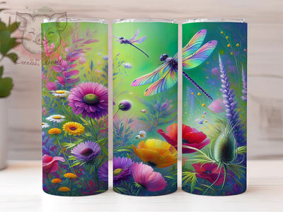 Wildflower Floral Dragonfly Tumbler, Floral Dragonfly Tumbler, Stylish 20oz Wrap, Sublimation Design, Trendy Gift Idea, Dragonfly Floral Wrap, Wildflower Dragonfly Tumbler Sublimation Lara' s Designs 