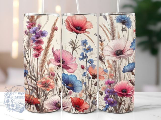 Wildflower Floral Watercolor 20 oz Skinny Tumbler Sublimation Design, Digital Download PNG, Flower Tumbler PNG Sublimation ToriDesigns 