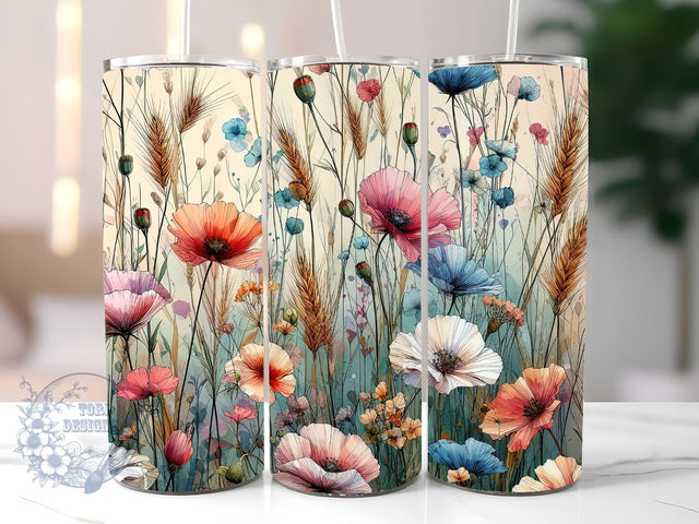 Wildflower Floral Watercolor 20 oz Skinny Tumbler Sublimation Design, Digital Download PNG, Flower Tumbler PNG Sublimation ToriDesigns 
