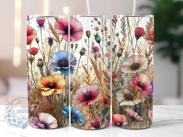Wildflower Floral Watercolor 20 oz Skinny Tumbler Sublimation Design, Digital Download PNG, Flower Tumbler PNG Sublimation ToriDesigns 
