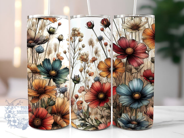 Wildflower Floral Watercolor 20 oz Skinny Tumbler Sublimation Design, Digital Download PNG, Flower Tumbler PNG Sublimation ToriDesigns 