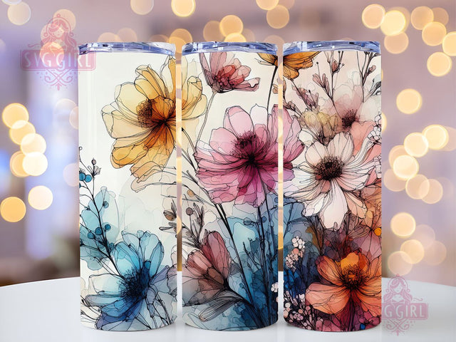 Wildflower Floral Watercolor Wildflowers 20oz Skinny Tumbler Wrap Sublimation Design Digital Download PNG File Sublimation SvggirlplusArt 