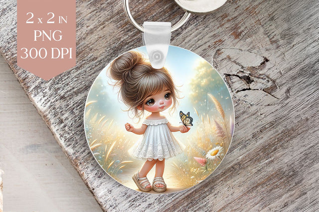 Wildflower Girl and Butterfly Keychain PNG Sublimation BijouBay 