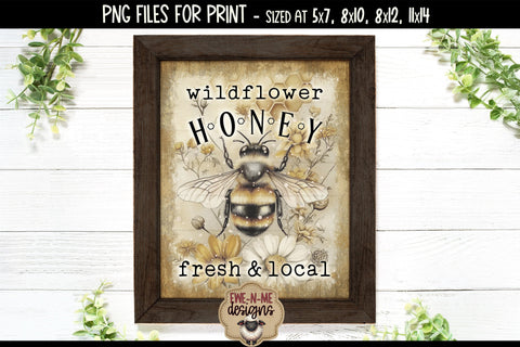 Wildflower Honey Sublimation Design | Vintage Bee with Flowers PNG Sublimation Ewe-N-Me Designs 