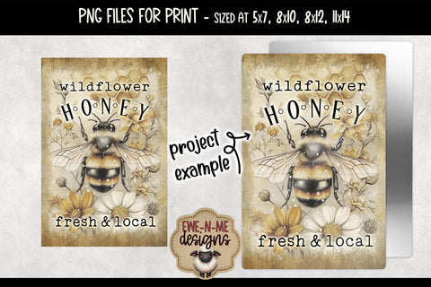 Wildflower Honey Sublimation Design | Vintage Bee with Flowers PNG Sublimation Ewe-N-Me Designs 