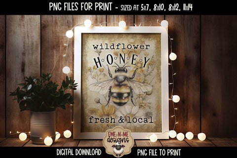 Wildflower Honey Sublimation Design | Vintage Bee with Flowers PNG Sublimation Ewe-N-Me Designs 