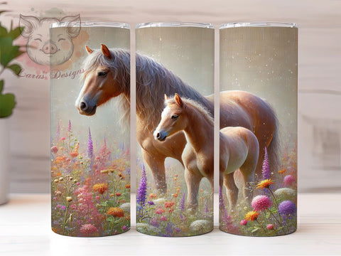 Wildflower Horses 20oz Tumbler, Wildflower Design, 20oz Tumbler Wrap, Sublimation Tumbler, Equine Decor, Floral Horse Gift, Nature Inspired Tumbler Sublimation Lara' s Designs 