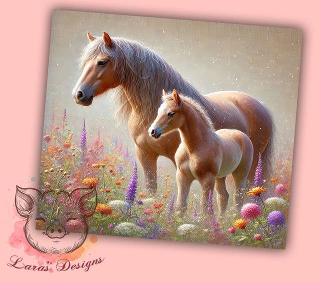 Wildflower Horses 20oz Tumbler, Wildflower Design, 20oz Tumbler Wrap, Sublimation Tumbler, Equine Decor, Floral Horse Gift, Nature Inspired Tumbler Sublimation Lara' s Designs 