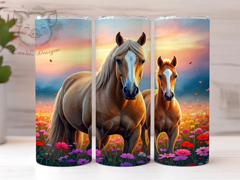 Wildflower Horses 20oz Tumbler, Wildflower Design, 20oz Tumbler Wrap, Sublimation Tumbler, Equine Decor, Floral Horse Gift, Nature Inspired Tumbler Sublimation Lara' s Designs 