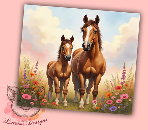 Wildflower Horses 20oz Tumbler, Wildflower Design, 20oz Tumbler Wrap, Sublimation Tumbler, Equine Decor, Floral Horse Gift, Nature Inspired Tumbler Sublimation Lara' s Designs 