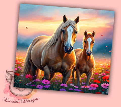Wildflower Horses 20oz Tumbler, Wildflower Design, 20oz Tumbler Wrap, Sublimation Tumbler, Equine Decor, Floral Horse Gift, Nature Inspired Tumbler Sublimation Lara' s Designs 