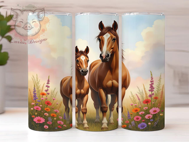 Wildflower Horses 20oz Tumbler, Wildflower Design, 20oz Tumbler Wrap, Sublimation Tumbler, Equine Decor, Floral Horse Gift, Nature Inspired Tumbler Sublimation Lara' s Designs 