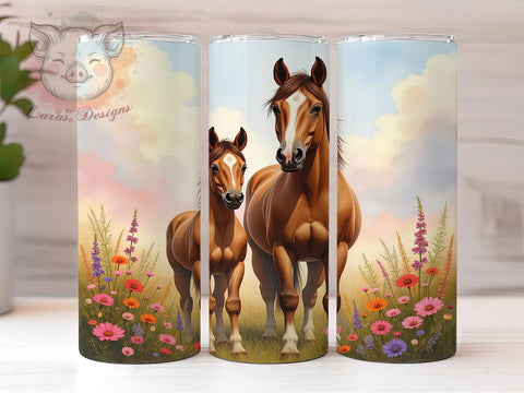 Wildflower Horses 20oz Tumbler, Wildflower Design, 20oz Tumbler Wrap, Sublimation Tumbler, Equine Decor, Floral Horse Gift, Nature Inspired Tumbler Sublimation Lara' s Designs 