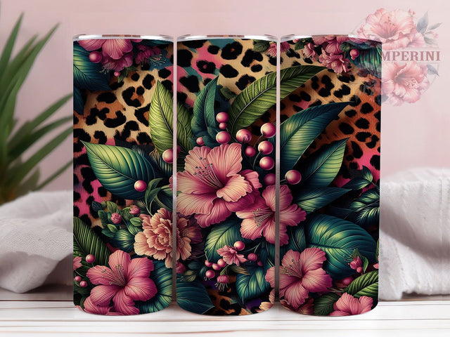 Wildflower Leopard Print Tumbler, Floral Animal Print Wrap, 20oz Sublimation Design, Bold Floral Tumbler, Trendy Leopard Wrap, Wildflower Leopard Tumbler, Boho Animal Tumbler Sublimation Li Zamperini 