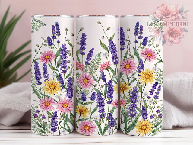Wildflower Meadow Art 20oz Tumbler, Botanical Illustration, Painterly Style, Floral Design, Vibrant Nature, Skinny Tumbler, Sublimation PNG Sublimation Li Zamperini 