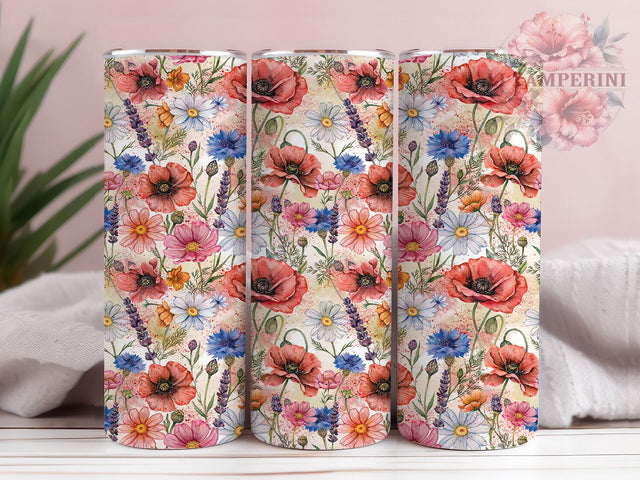Wildflower Meadow Burst 20oz Tumbler, Wildflower Meadow, Floral Burst, Spring Theme, Nature Motif, Whimsical Charm, Skinny Tumbler, Sublimation PNG Sublimation Li Zamperini 