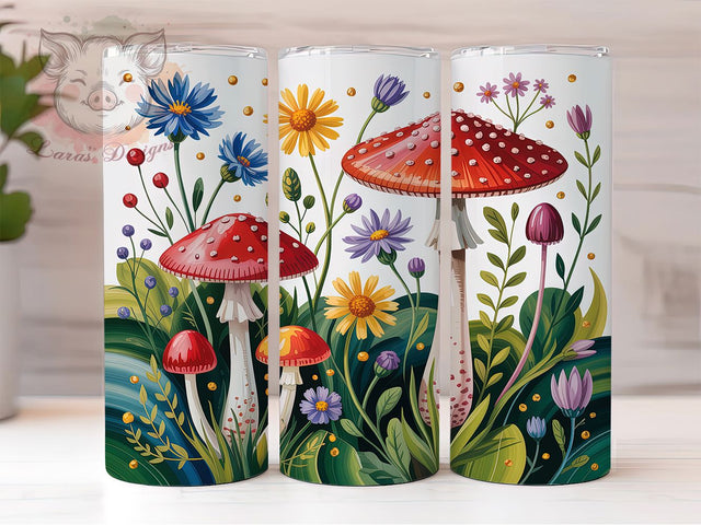 Wildflower Mushroom Rustic Charm 20oz Tumbler, Mushroom Design, Nature Inspired, Rustic Charm, Boho Floral, 20oz Tumbler Wrap, Sublimation PNG Sublimation Lara' s Designs 