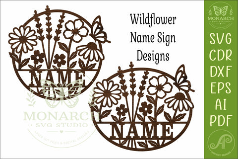 Wildflower Name Sign SVG, Floral Butterfly Monogram, Laser SVG APInspireddesigns 