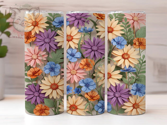 Wildflower Paper Art 20oz Tumbler, Wildflower Motif, Paper Art, Rustic Charm, Elegant Design, Whimsical Style, Skinny Tumbler, Sublimation PNG Sublimation Lara' s Designs 