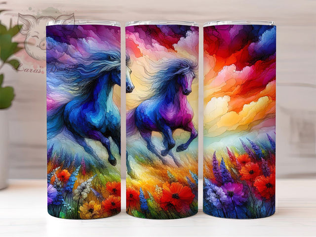 Wildflower Running Horse Tumbler, Wildflower Tumbler, Pink Sky 20oz Wrap, Alcohol Ink Sublimation Design, Stylish Gift Idea, Equestrian Floral Wrap, Country Horse Tumbler Sublimation Lara' s Designs 