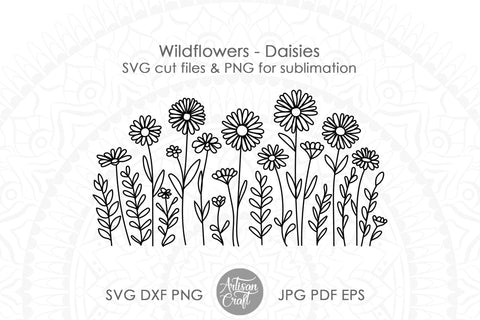 Wildflower SVG | Daisy Border | Line Art | Field of Flowers SVG Artisan Craft SVG 