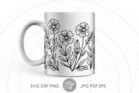 Wildflower SVG, Floral Border, line art SVG Artisan Craft SVG 