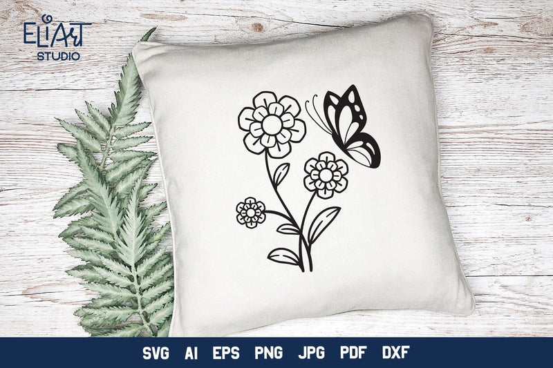 Wildflower SVG, Floral Design with Butterfly. - So Fontsy